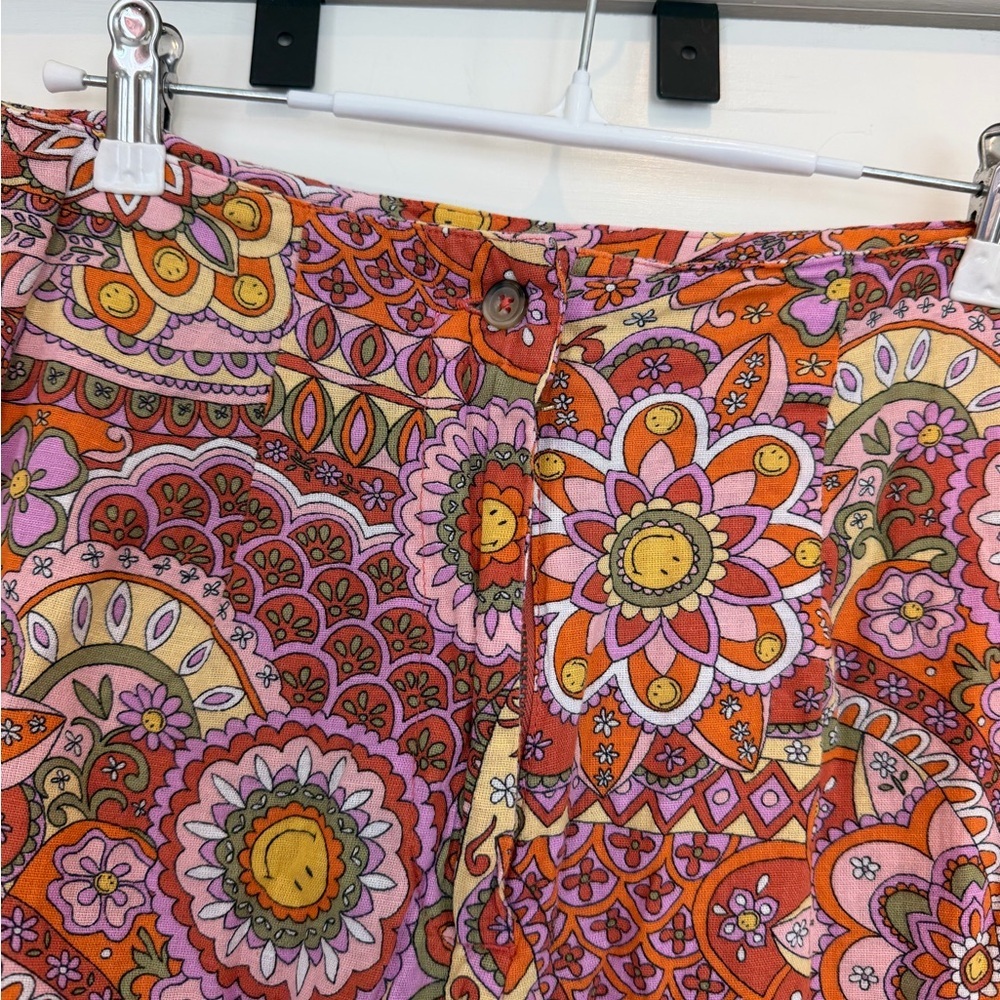 Billabong Orange & Pink Floral Print Pants 70s Print Hippie - Picture 4 of 8